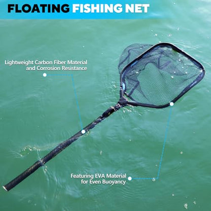 PLUSINNO Floating Fishing Net with Telescoping Handle, Carbon Fiber Ultralight Long Fish Net, Collapsible Landing Net 6.56/7.86Ft, Fishing Gear Kayak Accessories for Bass Trout Salmon - style: 6.56 Ft / 2.0m Full Length
