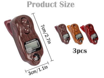 Digital Beads Counter, 3 Pieces Digital Tasbih Tally Counters, Resettable Finger Counter, Digital-Counter with Compass,Electronic Rotating Prayer Beads Counters,for Meditation,Muslim Prayer