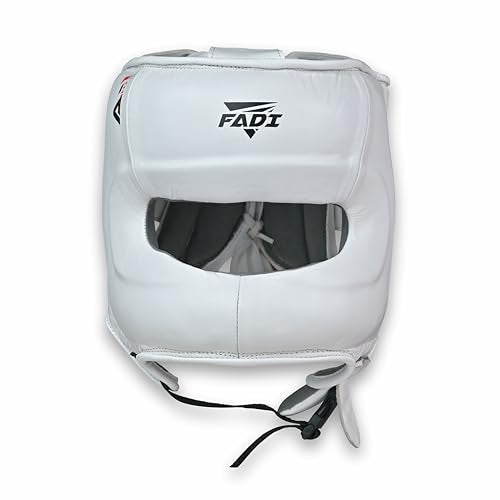 A1 Boxing Sparring Headgear – Face Saver Head Guard with Nose Protection, Cowhide Leather Boxing Headgear for MMA, Muay Thai & Kickboxing Training - color: White, size: Small-Medium