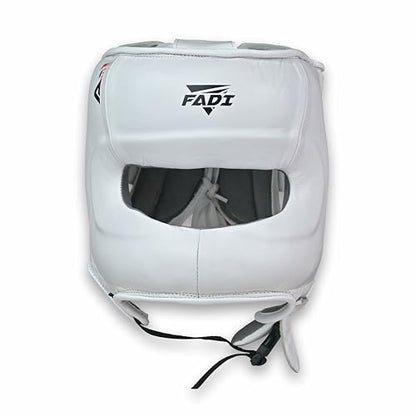 A1 Boxing Sparring Headgear – Face Saver Head Guard with Nose Protection, Cowhide Leather Boxing Headgear for MMA, Muay Thai & Kickboxing Training - color: White, size: Small-Medium