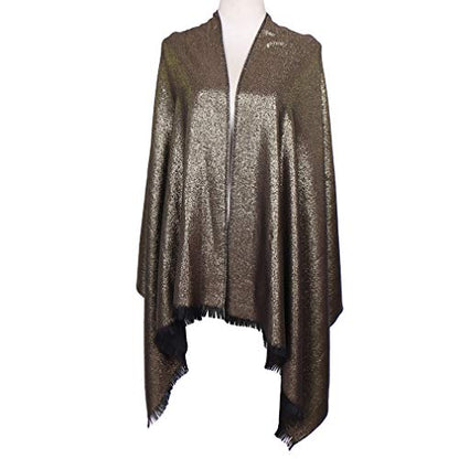 LMVERNA Women's Sparkling Metallic Soft Pashmina Shawls and Wraps Scarf in Solid Colors - color: Black-gold