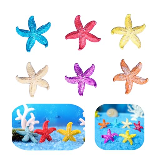 6 PCS Resin Starfish Decorations for Aquarium - Colorful Artificial Starfish Ornaments, Fish Tank Decor, DIY Crafts, Home & Wedding Table Centerpiece Decorations