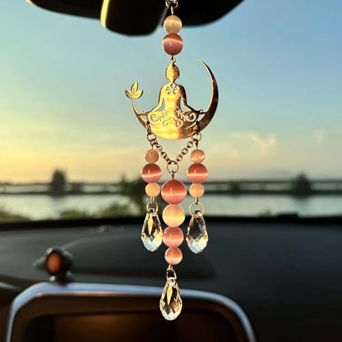 Hanging Car Charm, Handmade Car Mirror Hanging Accessories Rear View Mirror Decorations Crystals Stones Ornament Car Decor for Women Healing Crystal Accessories (Meditation Buddha) - color: Meditation Buddha