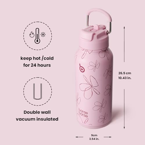 BOTTLE BOTTLE 32oz Insulated Water Bottle with Pill Box | Stainless Steel,Sport Water Bottle, with Straw Dual-use Lid and Pill Box, Design for Gym - color: pink flower