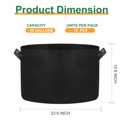 12-Pack 30 Gallon Grow Bags, 300G Thickened Nonwoven Garden Pots,Heavy Duty Fabric Pots with Reinforced Handles - size: 30 Gallons