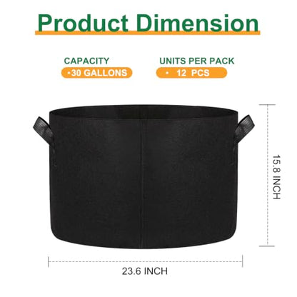 12-Pack 30 Gallon Grow Bags, 300G Thickened Nonwoven Garden Pots,Heavy Duty Fabric Pots with Reinforced Handles - size: 30 Gallons