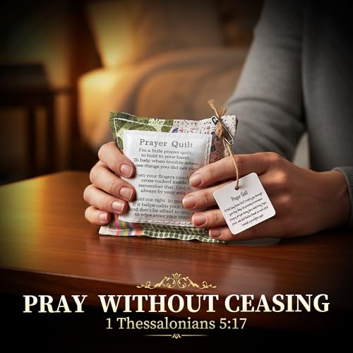 SURDOCA Prayer Quilt with Cross Inside & Greeting Card, Handmade Pocket Prayer Quilt in Gift Box, Christian Get Well & Encouragement Gift for Women & Men