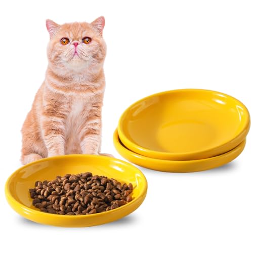 3 PCS Ceramic Cat Bowls, 5.5 in Pet Food Bowl Cat Dishes for Food and Water, Small Dog Dish(Yellow) - color: Yellow