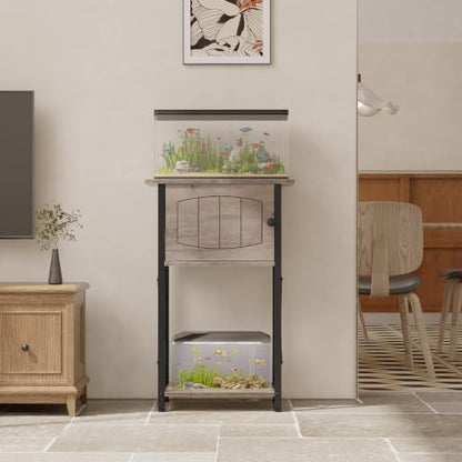 HOOBRO 10 Gallon Aquarium Stand, Fish Tank Stand with Cabinet Storage, Reptile Turtle Tank Stand with Metal Frame, 20.5" L x 11" W , 220 LBS Capacity, Greige BG28FT01 - color: Greige + Black
