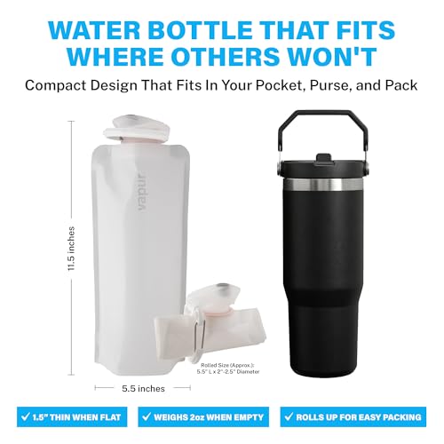 Vapur Collapsible Water Bottle with Carabiner - 34oz (1L), Whiteout - Flexible and Lightweight Water Bottle for Travel, Concert, Hiking, and Outdoor Adventures - BPA-Free, Dishwasher-Safe, Freezable - color: Whiteout