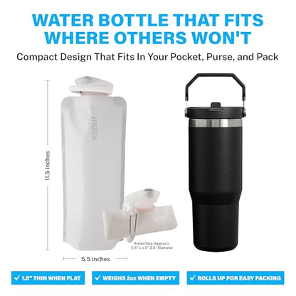 Vapur Collapsible Water Bottle with Carabiner - 34oz (1L), Whiteout - Flexible and Lightweight Water Bottle for Travel, Concert, Hiking, and Outdoor Adventures - BPA-Free, Dishwasher-Safe, Freezable - color: Whiteout