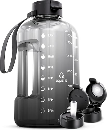 AQUAFIT Half Gallon Water Bottle with Time Marker - color: Gun Gray, size: 64 Ounces