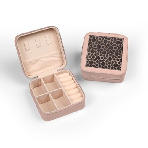 3dRose Silver Stars Outline Geometric Intricate Islamic Art Pattern on Black - filigree laser cut effect Jewelry Travel Case Pink