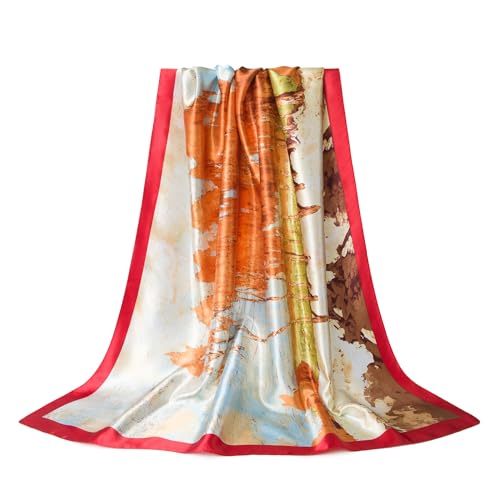 Silk-Feel 35x35 Satin Hair Scarf | Multi-Way Head Wrap for Sleep, Style & Hijab | Gift-Ready Fashion Scarf for Women - color: Yellow-birch Tree