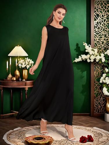 Modest Sleeveless Inner Dress for Abaya Muslim Women Maxi Long Slip Under Dress Prayer Islamic Dubai TurkeyJilbab Clothing - color: Black, size: Small