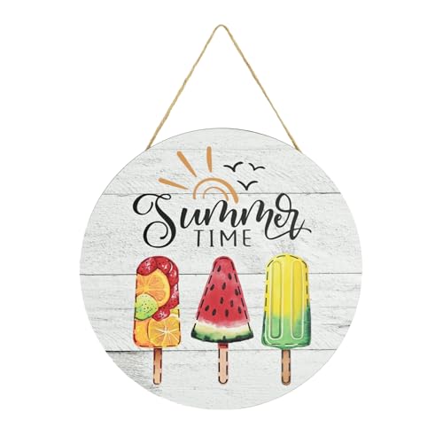 Smile Summer Welcome Wooden Decorations, Fruit Ice Pop, Farmhouse Hanging Door Decor for Holiday Home Accent - style: Ice Pop