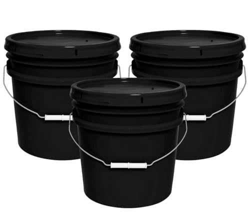 3.5-Gallon Bucket with Airtight Lid – Made in USA, Food Grade BPA Free Plastic, Heavy Duty Multi-Use, Metal Handle with Grip, Stackable Storage – Black, 3 Pack - color: 3.5 Gallon - Black, size: 3
