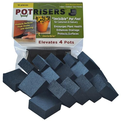 16 Pack Standard 1" Wide x 1/2" Tall | Invisible Pot Feet & Plant Risers | Drainage & Airflow for Planters, Pots, Garden Decor | Patios, Decks, Gardens