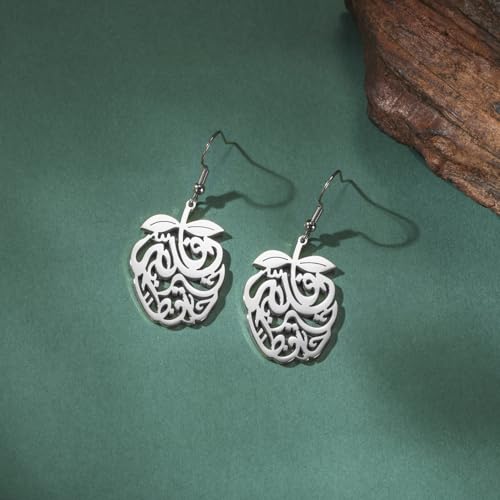 Pomegranate Arabic Calligraphy Earrings Islamic Blessing Love Hope Earrings Persian Muslim Amulet Religious Jewelry Eid Ramadan Gift for Women - color: silver