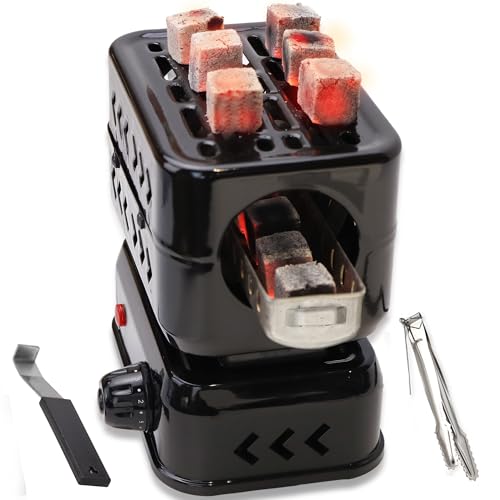 Charcoal Burner 360°Faster Heating Electric Stove Coconut Coal Starter 1 Heating Zones with Stainless Detachable Tongs, 1200W High Power Cube Coil Multipurpose Burners Fire Starters - color: black-1
