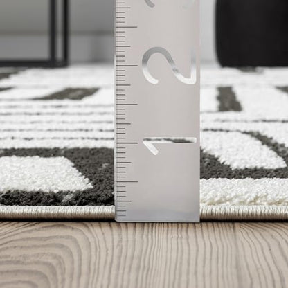 Abani Nomad Cream & Grey Area Rug 5' x 8' for Living Room, Bedroom - Geometric Box Design - Durable & Easy to Clean - size: 5x8