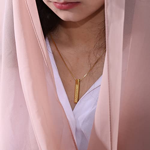Qitian Islamic Jewelry Gifts for Women Muslim Pendant Gold Allah Arabic 3D Bar Necklaces Ayatul Kursi Necklace Islam Eid Ramadan Gifts for Women Men - color: E-Gold-Muslim Necklace for Men