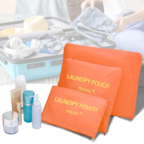 Travel Organizer 3 Set Traveling Storage Bags Multi-functional Luggage Packing Organizers Travel Zipper Pouch for Cosmetics Passport, Socks (Orange 3PCS) - color: Orange