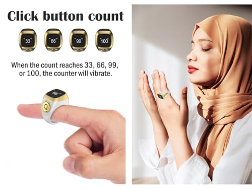 Smart Ring Counter, Smart Tasbih Zikr Ring, Muslim Islamic Prayer Smart Rings,Tasbih Counter Smart Ring, Digital Electronic Smart Tally Counter, Tasbeeh Smart Counter for Prayer (White,20mm)
