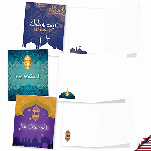 The Best Card Company - 20 Assorted Blank Eid Mubarak Notes Box Set 4 x 5.12 Inch with Envelopes (10 Designs, 2 Each) Muslim Holiday Cards Eid Mubarak AM7035RDB-B2x10 - style: Eid Mubarak - Blank
