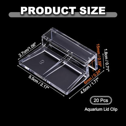 20 Pcs Aquarium Lid Clips, 6 mm Acrylic Aquarium Cover Bracket Fish Tank Lid Older Fish Tank Clip Transparent Durable Easy to Clean, Intended for Rimless Aquariums Top Cover - size: 6 mm