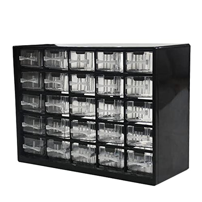 Parts Screws Storage Organizer, Plastic Hardware Art Craft Small Tool Parts Component Organizer Drawer Box 25 Drawers (Black)