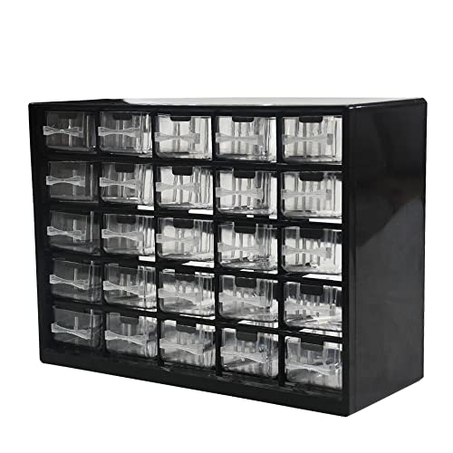 Parts Screws Storage Organizer, Plastic Hardware Art Craft Small Tool Parts Component Organizer Drawer Box 25 Drawers (Black)
