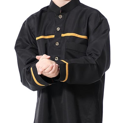 Muslim Thobe for Boys Islamic Clothing Long Sleeve Kaftan 𝐑obe Arabic Dress Kids Boys Prayer Dress Ramadan Eid Outfit - color: Black, size: 9-10 Years