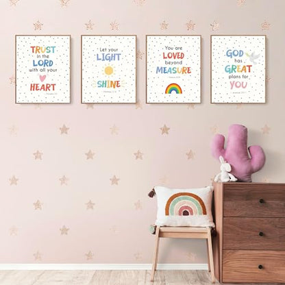 LARTSFRO Bible Christian Wall Art Decor Posters Prints, Inspirational Bible Verses Room Bathroom Bedroom Playroom Dorm Wall Art Decor Aesthetic for Nursery Baby Kids Teen Girls Gifts, Christian Classroom Wall Decor, 10x8 Inch Set of 4 Pcs Pictures (UNFRAM
