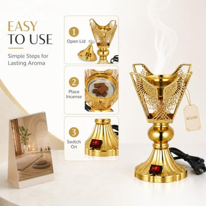 NOLITOY Electric Bakhoor Burner for Home - Iron Oud Resin Incense Burner Plug in - Decorative Middle Eastern Censer for Meditation Yoga Office 9-inch (us Plug)