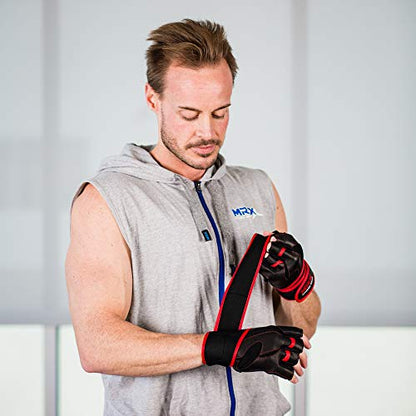 MRX Weight Lifting Pro Level Gloves with 18 Inches Long Wrist Strap Gym Workout Exercise & Fitness in - color: Black/Red-2615, size: Small