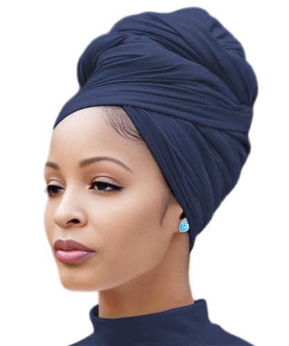 Nonbongoy Head Wraps for Black Women Stretch Headwraps Large Hair Wraps Hijab Scarves for Muslim Head Scarf Turban Headbands - color: 1-navy Blue Headwrap