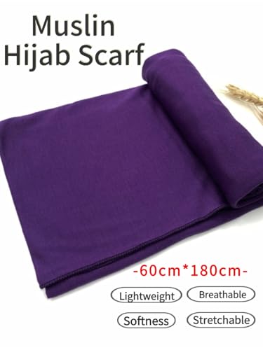 Hijab Scarf for Women Soft Muslim Hijabs Head Wrap Scarves Fashion Long Hair Shawls Stretchy Muslin Headscarf - color: Purple Hijab Scarf for Women
