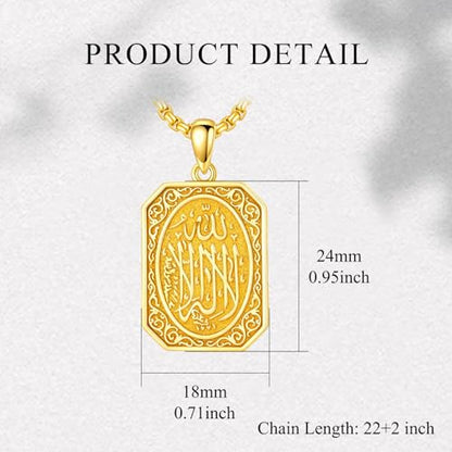 PELOVNY Allah Necklace for Men Women 925 Sterling Silver Islam Allah Pendant Chain Islamic Muslim Religious Jewelry Gifts - color: Allah-03-Golden