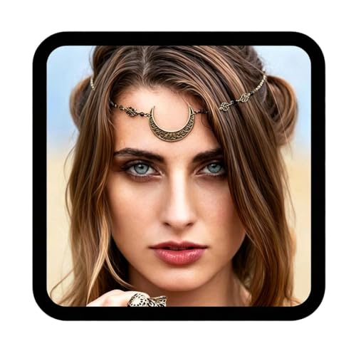 Yalice Boho Crescent Moon Head Chain Vintage Black Crystal Forehead Headpieces Rhinestone Witchy Halloween Hair Jewelry for Women - color: Bronze-Black