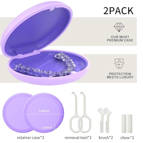2 Pack Retainer Case, Slim Aligner Case for Invisalign with Tool Kit - color: : 2 Pack - Purple