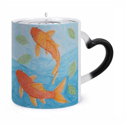 Color Changing Coffee Tea Orange Fish Mug 11 Oz Heat Changing Ceramic Cup Novelty Black Heat Sensitive Mug Funny Morphing Milk Cup Personalized Gift for Men Women