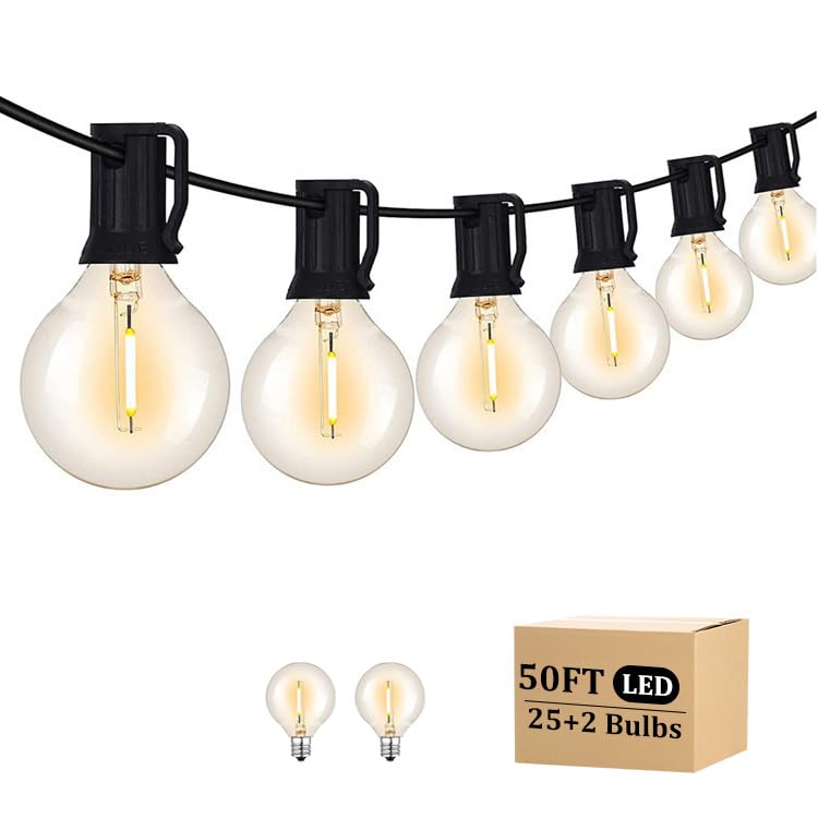 50FT LED Outdoor String Lights with 27 G40 Bulbs (2 Spare) Connectable Yard Hanging Lights for Party Tents Patio Gazebo Porch Deck Bistro Backyard Balcony Pergola Outside Decor - size: 50FT/27Led Bulbs