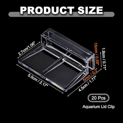 20 Pcs Aquarium Lid Clips, 5 mm Acrylic Aquarium Cover Bracket Fish Tank Lid Older Fish Tank Clip Transparent Durable Easy to Clean, Intended for Rimless Aquariums Top Cover - size: 5 mm