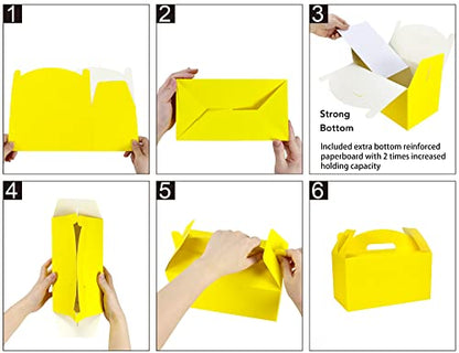 Papertide Yellow Gable Box with Handles, 30 Pack 9.45×5×5 inch Sturdy Colorful Cardstock treat Boxes for Christmas Birthday Party Favors, Premium Presentation Boxes with Lids - color: Yellow