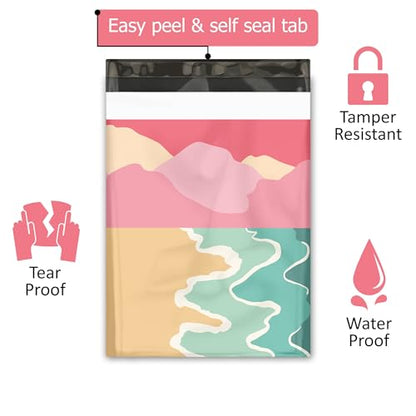 10x13 (100) Beach Sunset Designer Poly Mailers Waterproof Self Sealing Tear Resistant Polymailers Shipping Envelopes Premium Printed Bags For Small Businesses - color: Beach Sunset, size: 10x13