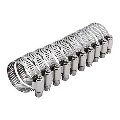 1.5" Hose Clamp Full Stainless Steel 27mm - 51mm,10 Pack | 1.5 hose clamp worm gear - SAE 24 Size, 1/2" Band Width, smoothly install and precisely fit hose & pipe size - size: 1.5" Hose Clamp 27mm - 51mm (1.06" - 2")