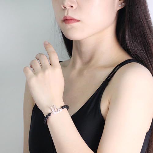 Allah Beaded Bracelet for Men and Women, Adjustable Islamic Faith Jewelry, Symbol of the One True God, Spiritual Muslim Charm Gift YS6042 - color: Black Lava Stone