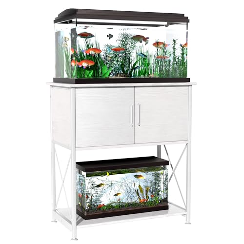 Herture 20-29 Gallon Aquarium Stand Metal Frame Fish Tank Stand with Cabinet Storage, for 20 Gallon Long Aquarium,30.7" L*16.5" W Tabletop,330LBS Capacity White PG01YGW - color: White, size: 20-29 Gallon