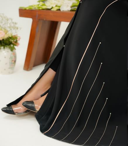 Elegant Modern Abaya 여성용 - 경량, 하늘거리는 느낌, 부드럽고 모든 상황에 적합 - color: Livia - 블랙, size: XS